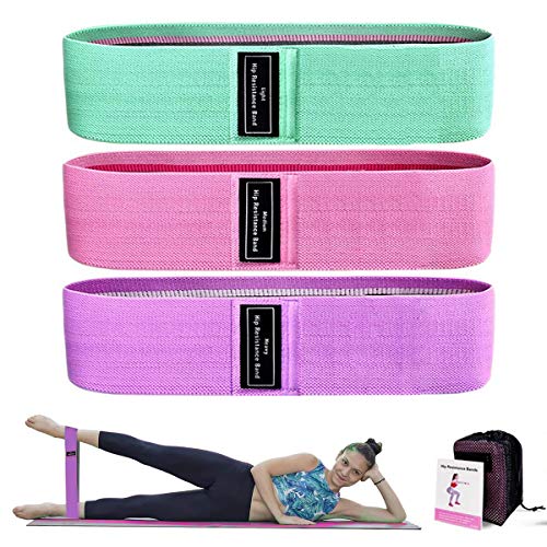 Yicente Bandas Resistencia Elasticas Fitness Bandas de Resistencia para Piernas 3 Niveles Cintas Elásticas de Tela Set de 3 Bandas Antideslizantes para Yoga Musculación con Bolsa Guía Ejercicio