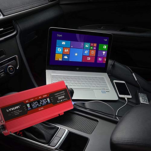 Yinleader inversor de Corriente 1000w 2000w Onda modificada 12v a 220v Transformador Enchufe Coche Dual USB para Coche Pantalla LCD Monitor, iPhone, iPad Y Tableta Laptop