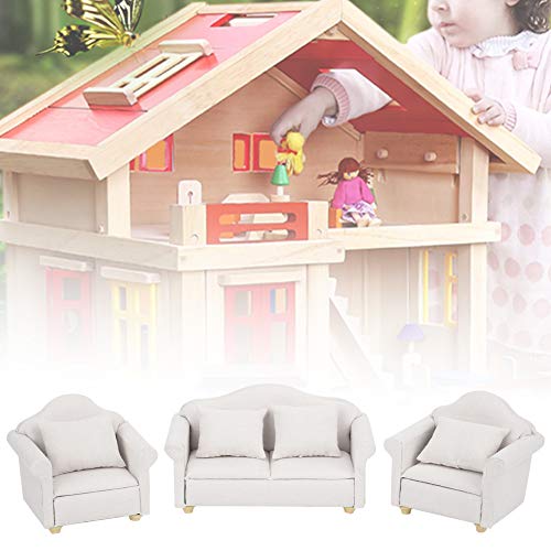 Yinuoday Accesorios Y Juegos de Muebles para Casas de Muñecas 1:12 Escala Miniatura de Madera Kit de Sofá de Casa de Muñecas con Almohada Mini Juguete Sillas de Barbie para Sala de Estar