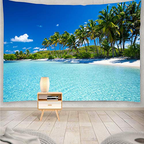 YISURE Tapiz de playa tropical para dormitorio estético, tapiz de paisaje costero, 203 x 152 cm, tapiz para colgar en la pared del cielo azul, para decoración del hogar