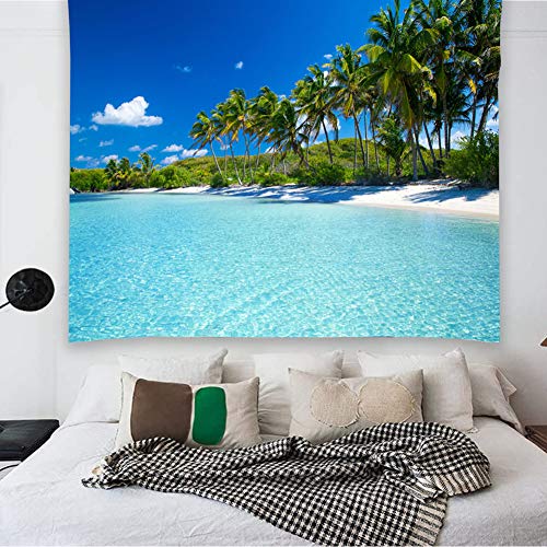 YISURE Tapiz de playa tropical para dormitorio estético, tapiz de paisaje costero, 203 x 152 cm, tapiz para colgar en la pared del cielo azul, para decoración del hogar