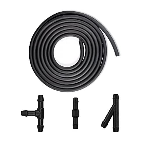 YIXISI 4m Juego Reparación de Manguera de Agua para Limpiaparabrisas Universal, Manguera Limpiaparabrisas Coche, Manguera de Rociadores, Manguera Flexible de Silicona, con 12 Conector Manguera, Negro