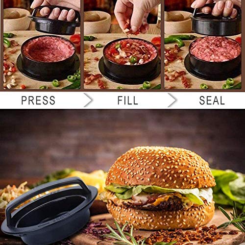 Yizhet Burger Press, Prensa 3-en-1 para Hamburguesas, Molde de Hamburguesa Antiadherente, Grandes Rellenas Hamburguesas Prensador Slider y Herramienta de Barbacoa Parrilla y Cocina Gourmet