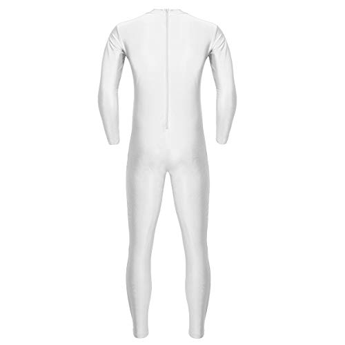 YiZYiF Maillot Completo Gimnasia Hombres Body Entero Manga Larga Mono Ciclismo Danza Natación Bodysuit Leotardo Ballet Disfraz Segunda Piel Ropa Deportivo Blanco 2XL