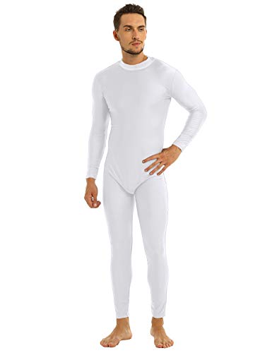 YiZYiF Maillot Completo Gimnasia Hombres Body Entero Manga Larga Mono Ciclismo Danza Natación Bodysuit Leotardo Ballet Disfraz Segunda Piel Ropa Deportivo Blanco 2XL