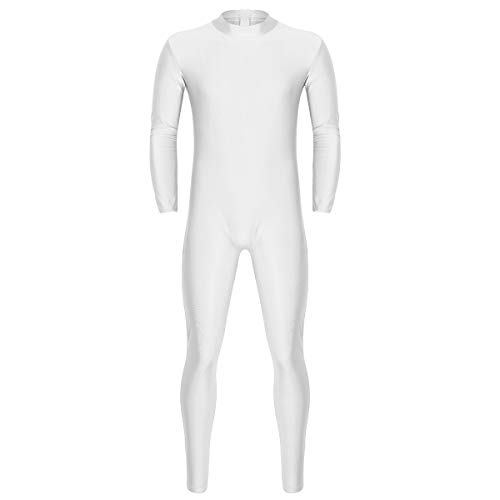 YiZYiF Maillot Completo Gimnasia Hombres Body Entero Manga Larga Mono Ciclismo Danza Natación Bodysuit Leotardo Ballet Disfraz Segunda Piel Ropa Deportivo Blanco 2XL