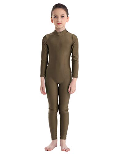 YiZYiF Maillot Completo Manga Larga Yoga Ballet Niñas Mono Danza Body Gimnasia Ritmica Leotardo Elástico Traje Bailarina Unitard Leotard Chicas 3-8 Años Marrón 4-5 Años