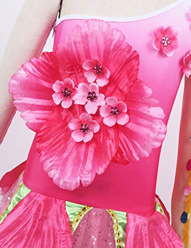 YiZYiF Niña Vestido de Flores Fiesta Vestido de Danza Ballet Lentejuelas Conjuntos Disfraz de Fiesta Hadas Ropa Rendimiento Contemporanea Rosa Oscuro 130cm