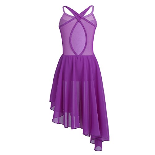 YiZYiF Vestido Danza Ballet Niñas Maillot con Falda Vestido Tutú Baile Moderno Asimétrico Body Leotardo Traje Bailarina Actuación Clases 3-14 Años Morado 13-14 años