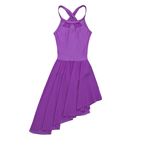 YiZYiF Vestido Danza Ballet Niñas Maillot con Falda Vestido Tutú Baile Moderno Asimétrico Body Leotardo Traje Bailarina Actuación Clases 3-14 Años Morado 13-14 años