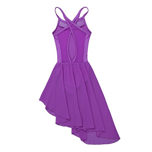 YiZYiF Vestido Danza Ballet Niñas Maillot con Falda Vestido Tutú Baile Moderno Asimétrico Body Leotardo Traje Bailarina Actuación Clases 3-14 Años Morado 13-14 años