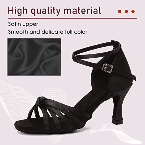 YKXLM Mujeres&Niña Zapatos latinos de baile Zapatillas de baile de salón Salsa Performance Calzado de Danza,ES217-7,Negro color,EU 36.5