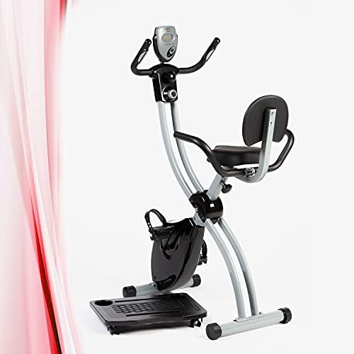 YM - Bicicleta estática de casa Plegable, Ahorra Espacio, X-Bike Cardio Fitness, sillín Ajustable en Altura, Plegable, Manillar + apoyabrazos Lumbar + reposabrazos reclinables, Ruedas