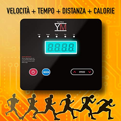 YM TAP100DIM - Cinta de correr eléctrica plegable, 10 km/h, control continuo de velocidad, soporte para tablet y smartphone, alfombra multicapa Maxi-Grip, ahorra espacio, 750 W (1800 W/2,5 HP pico)