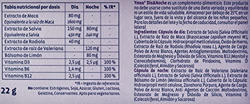 Ymea Día y Noche | Control de Sofocos y Ayuda a Dormir Bien por la Noche| Apto para Uso Prolongado | Sin Estrogenos, Soja o Consevantes| 64 Capsulas | Tratamiento 1 mes