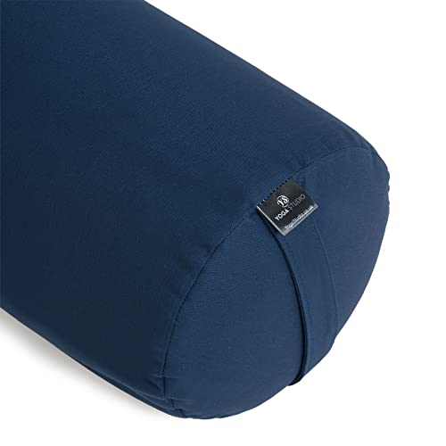 Yoga Studio Bolster de trigo sarraceno orgánico europeo – 240 mm x 620 mm, soporte para yoga restaurativo y apoyo estable. Ejercicio – azul oscuro