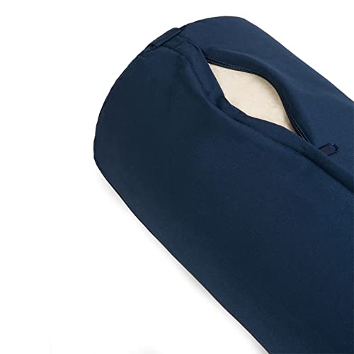 Yoga Studio Bolster de trigo sarraceno orgánico europeo – 240 mm x 620 mm, soporte para yoga restaurativo y apoyo estable. Ejercicio – azul oscuro