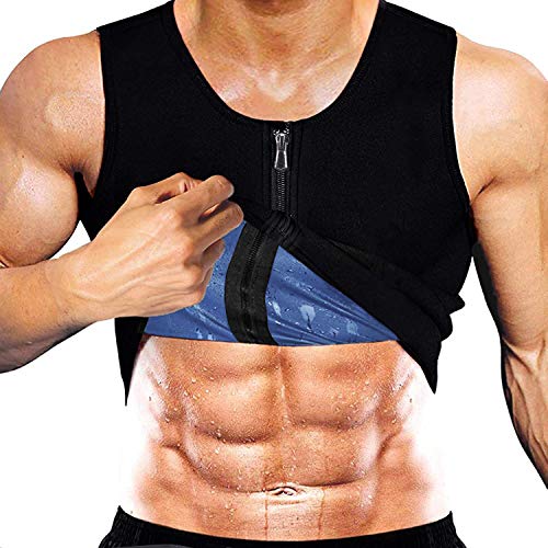 Yokald Chaleco Sauna Deportivo Hombre Faja Reductora Adelgazante Hombres Compresión de polímero Camiseta para Adelgazante Sudoración con Cremallera para Deporte Fitness (Negro, 3XL)