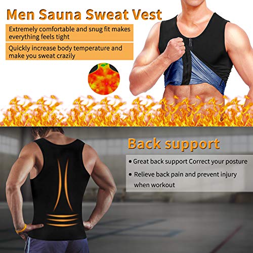 Yokald Chaleco Sauna Deportivo Hombre Faja Reductora Adelgazante Hombres Compresión de polímero Camiseta para Adelgazante Sudoración con Cremallera para Deporte Fitness (Negro, 3XL)