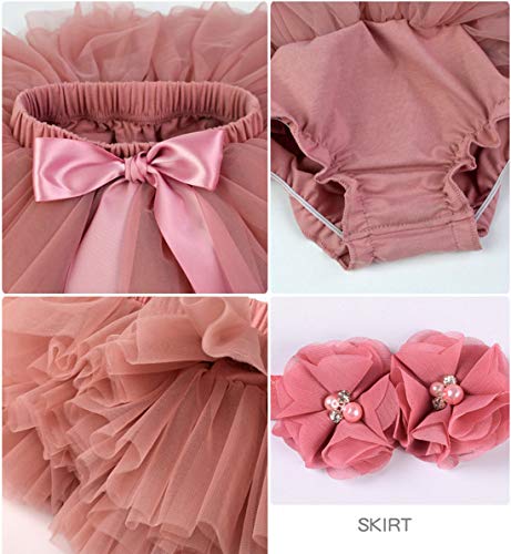 YONKINY Tulle Ballet Tutu Corta para Niñas+Venda Falda Capas Tul De Volantes Princesa para Danza Fiesta Boda Cumpleaños Fotografía (Rosa Oscuro, Talla M por 6-12 Meses)