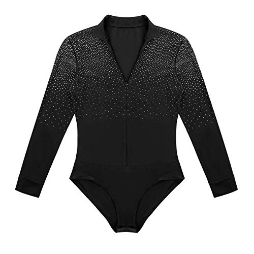 YOOJIA Hombre Camisa de Danza Latina Tango Body Baile Manga Larga Escote Cuello en V con Diamantes Brillante Traje de Bailarina Actuación Negro Medium