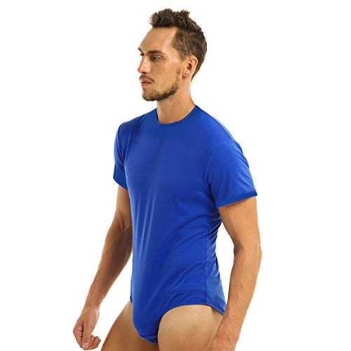 YOOJIA Hombre Mameluco Deportivo Bodysuit Básico Leotardo Gimnasia Mono Corto Slim Fitness Maillot de Danza Baile Azul Medium