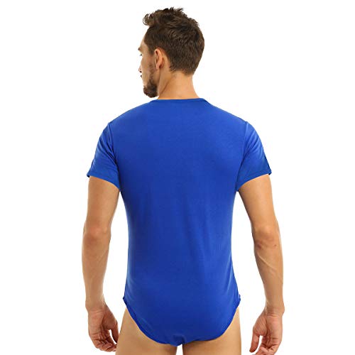 YOOJIA Hombre Mameluco Deportivo Bodysuit Básico Leotardo Gimnasia Mono Corto Slim Fitness Maillot de Danza Baile Azul Medium