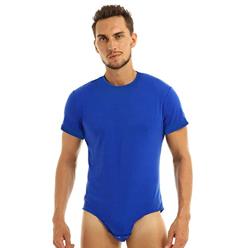 YOOJIA Hombre Mameluco Deportivo Bodysuit Básico Leotardo Gimnasia Mono Corto Slim Fitness Maillot de Danza Baile Azul Medium