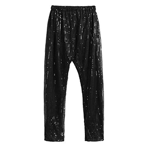 YOOJIA Pantalones Brillantes de Baile para Niños y Niñas Pantalones Holgados de Lentejuelas con Cintura Elástica para Danza Moderna de Moda Negro 5-6 años