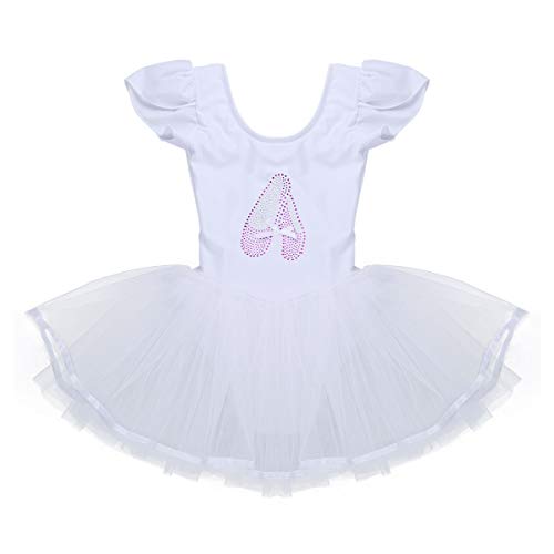 YOOJIA Vestido Tutú Princesa Ballet Niñas Maillot con Falda Danza Clásica Leotardo Básico Traje Rendimiento Dancewear (2-10 Años) Blanco 7-8 años