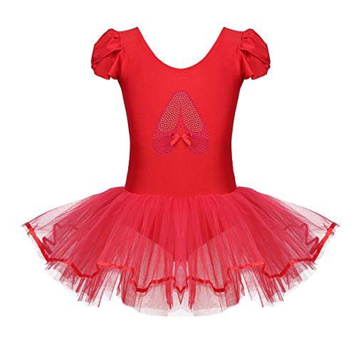 YOOJIA Vestido Tutú Princesa Ballet Niñas Maillot con Falda Danza Clásica Leotardo Básico Traje Rendimiento Dancewear (2-10 Años) Rojo 8-10 años