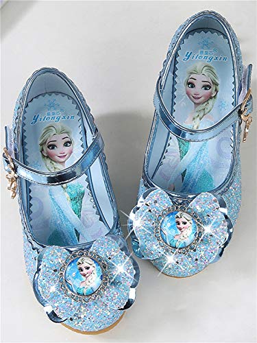 YOSICIL Disfraz Princesa Zapatos Frozen Elsa Zapatos de Lentejuelas Antideslizante Niñas Zapatos de Tacón Velcro Zapatillas de Baile para Vestir Fiesta Cumpleaños Boda Infantil 3-14 Años,Azul 26