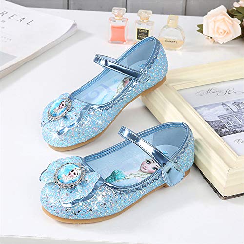 YOSICIL Zapatos de la Princesa Elsa niñas con Lentejuela Zapato de Disfraz Elsa Frozen de Princesa Disfraz Sandalias con Velcro Tacón Zapatos de Fiesta Halloween Cumpleaños Azul EU22-35,Azul，26