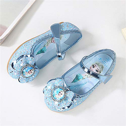 YOSICIL Zapatos de la Princesa Elsa niñas con Lentejuela Zapato de Disfraz Elsa Frozen de Princesa Disfraz Sandalias con Velcro Tacón Zapatos de Fiesta Halloween Cumpleaños Azul EU22-35,Azul，26