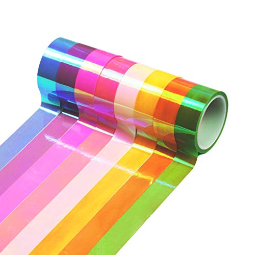 Youliy Cinta holográfica para decoración de gimnasia rítmica con purpurina, 15 mm x 5 m, cinta adhesiva decorativa para manualidades – Juego de 8