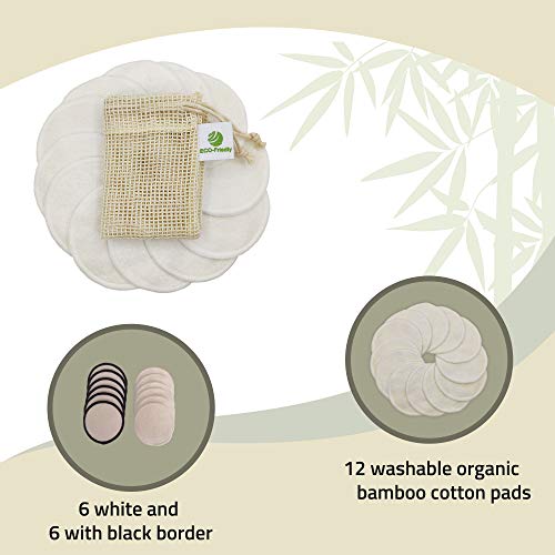 YOUR VIP SKIN® - 12 discos desmaquillantes orgánicos reutilizables, lavables, ecológicas, de algodón de bambú natural, redondas, para todo tipo de piel, con bolsa de lavandería de algodón