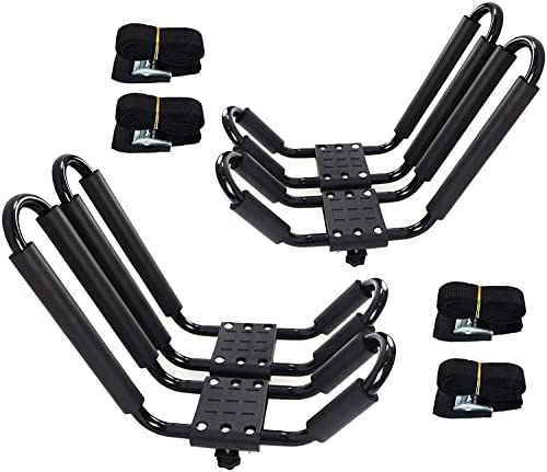 Youwise 4 Portaequipajes para Kayak, Soporte para Kayak en Coche Barras Rack de Kayak Transporte con 4 Correa de Seguridad, Universal Soporte para Transporte de Coche