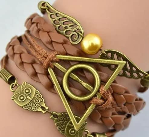 ysister Pulseras de Harry Potter, Reliquias de la muerte Golden, Pulsera y Las Reliquias de la Muerte con Búho y Alas, para hombres y mujeres, pulsera de reliquias de la muerte, regalo para amantes