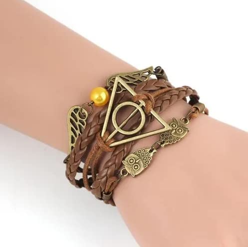 ysister Pulseras de Harry Potter, Reliquias de la muerte Golden, Pulsera y Las Reliquias de la Muerte con Búho y Alas, para hombres y mujeres, pulsera de reliquias de la muerte, regalo para amantes