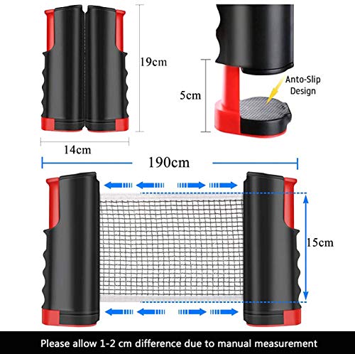 YUANXIASM Red de Ping Pong Ajustable,Red de Tenis de Mesa Retráctil, Soporte de Ping Pong Portátil para Escritorio de Oficina, Cocina o Mesa de Comedor (Rojo Negro)