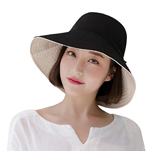 Yuccer Sombrero Mujer Verano Plegable, Algodón Protección Solar Gorro de Playa Mujer Sun Hat for Women Verano Otoño Invierno (B Negro)