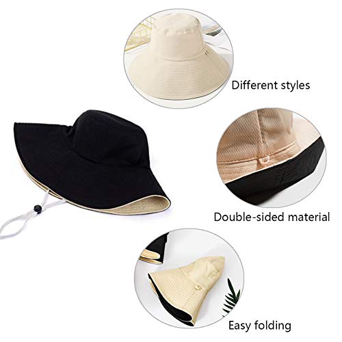 Yuccer Sombrero Mujer Verano Plegable, Algodón Protección Solar Gorro de Playa Mujer Sun Hat for Women Verano Otoño Invierno (B Negro)