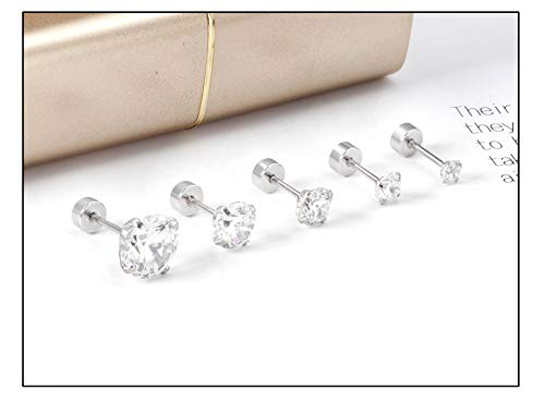 YUESUO Pendientes Acero Quirurgico Hipoalergenicos, Piercing Circoniña Pendientes Brillantes Diamante, AAAAA+ Zircon, Mujeres Hombres Unisex, 5-8 mm