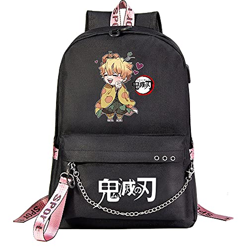 Yumenam Niños Anime Mochila con Puerto de Carga USB Kimetsu no Yaiba Agatsuma Zenitsu 3D Estampado Mochila Bolsa de Viaje Bolsa Portátil School Bag para los Fanáticos de Demon Slayer