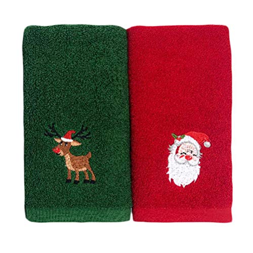 Yunobi Juego de 2 toallas de mano de Navidad, 100% algodón puro toallas de Navidad, diseño de bordado, toallas de lavabo para baño, cocina decorativa