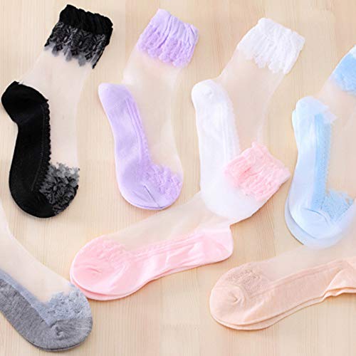 YWLINK Calcetines Encaje Cortos EláSticos De Encaje Cristalino Ultrafino Transparente Hermoso Suave Y Transpirable Antideslizante CóModo Negro,Blanco,Rosa,Caqui,PúRpura,Azul (Negro-1, Una talla)