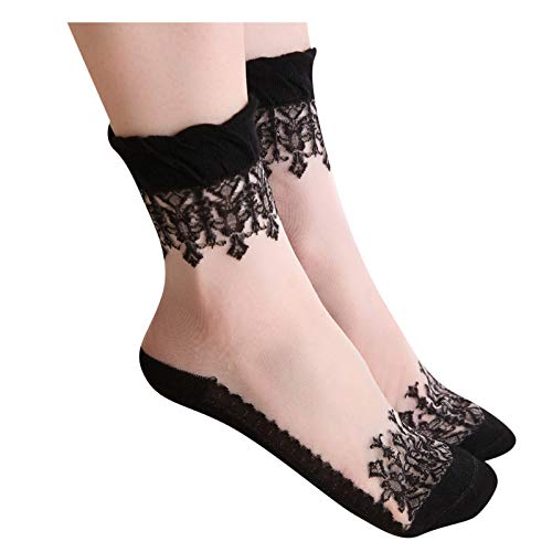 YWLINK Calcetines Encaje Cortos EláSticos De Encaje Cristalino Ultrafino Transparente Hermoso Suave Y Transpirable Antideslizante CóModo Negro,Blanco,Rosa,Caqui,PúRpura,Azul (Negro-1, Una talla)