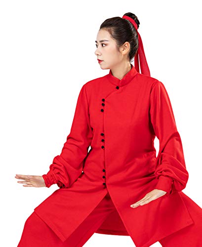 YXHUI Tai Chi Ropa Mujer Otoño E Invierno Pecho Oblicuo Alargado Tai Chi Ejercicio Traje Informal Hombres,Red-Large