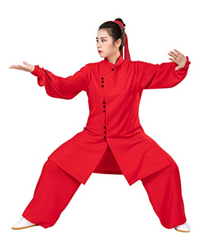 YXHUI Tai Chi Ropa Mujer Otoño E Invierno Pecho Oblicuo Alargado Tai Chi Ejercicio Traje Informal Hombres,Red-Large