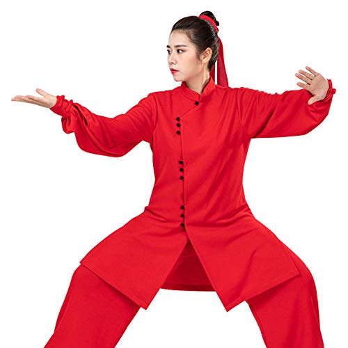 YXHUI Tai Chi Ropa Mujer Otoño E Invierno Pecho Oblicuo Alargado Tai Chi Ejercicio Traje Informal Hombres,Red-Large